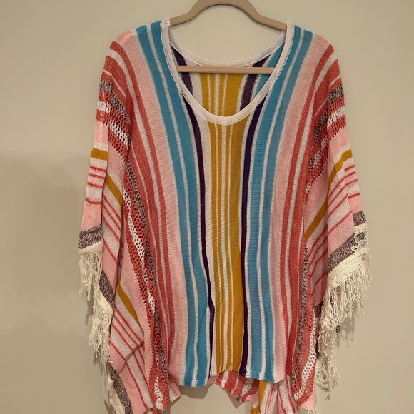 Meet Curve Colorful Vertical Stripes Square Cover Up With Tassels - Picture 3 of 6